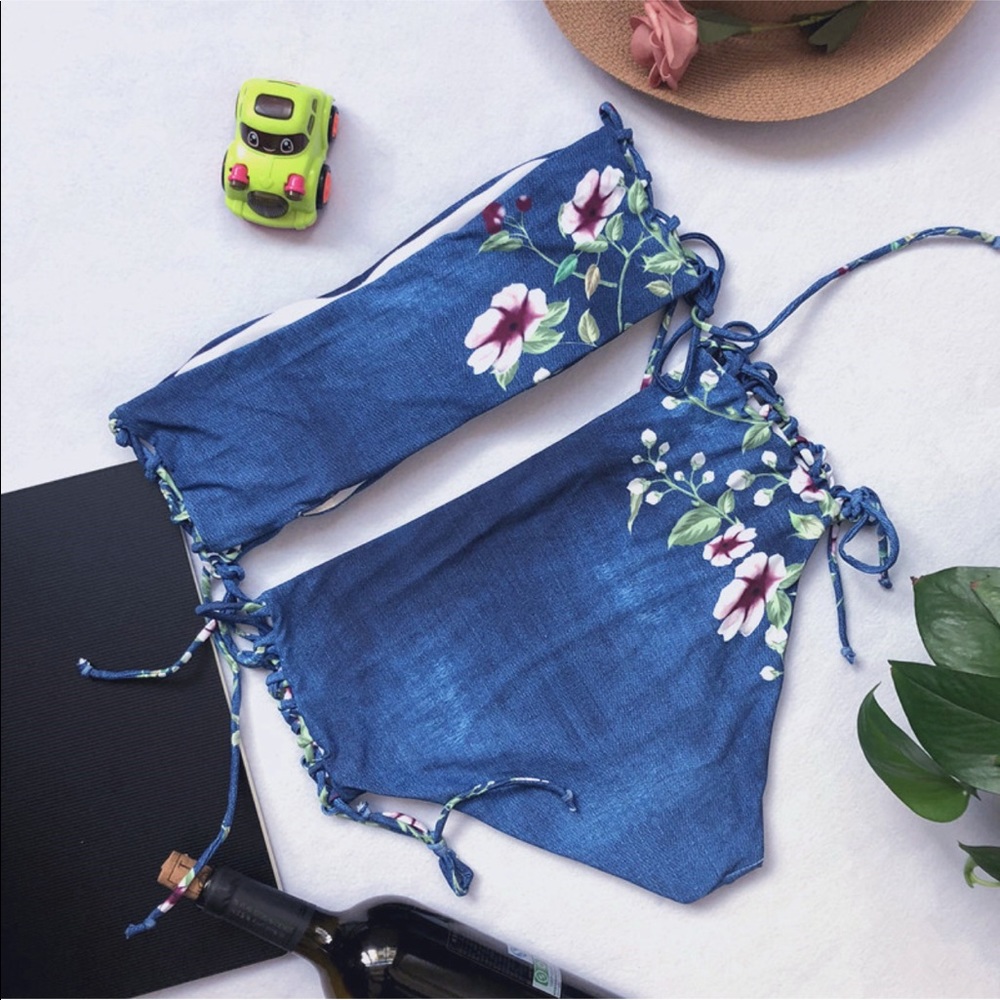❤️Sale Instock denim high waist swimsuits - Picture 3 of 4